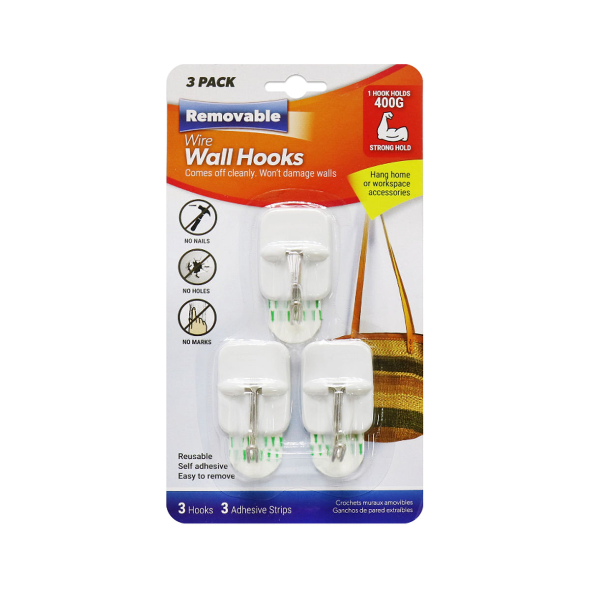 Wall Hooks Removable 3pk