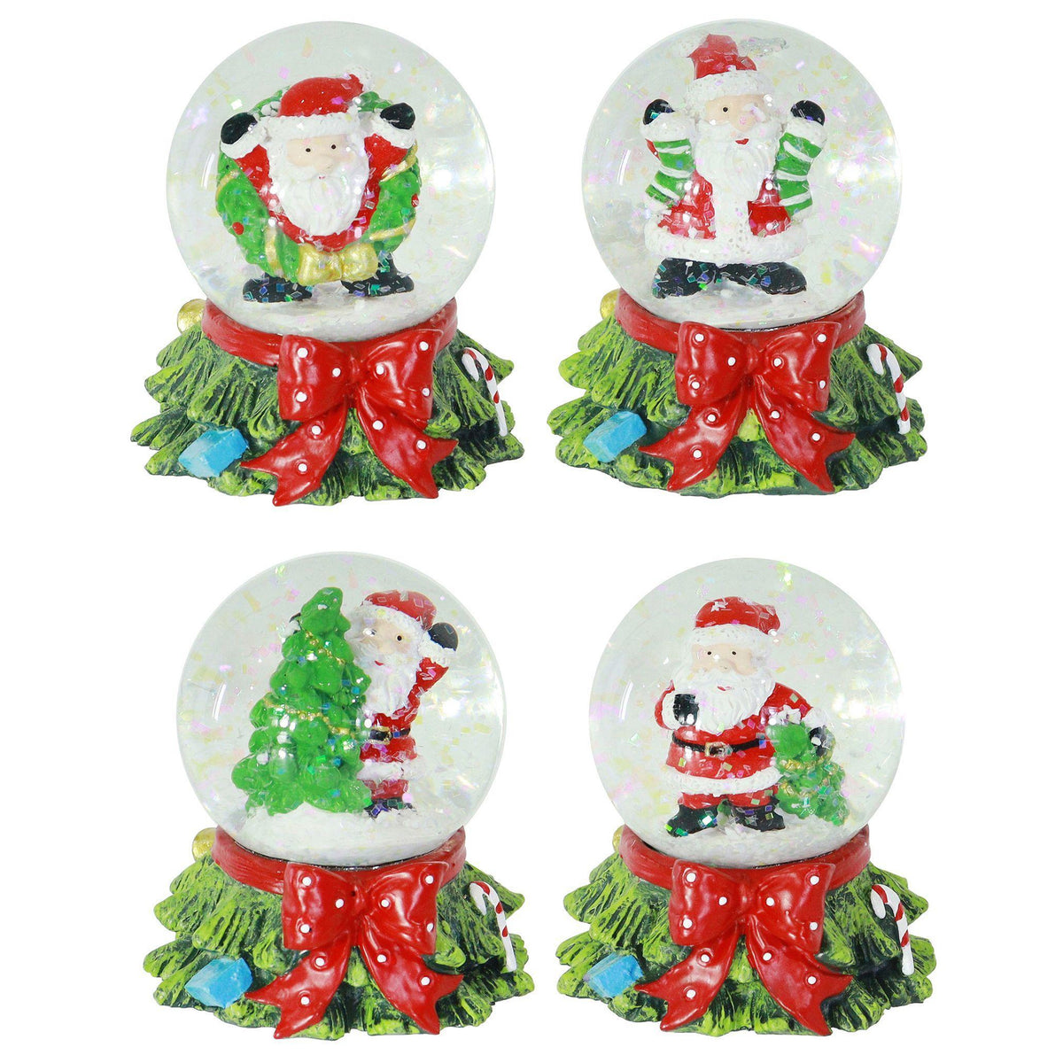 Snowglobe Santa Red Bow Assorted