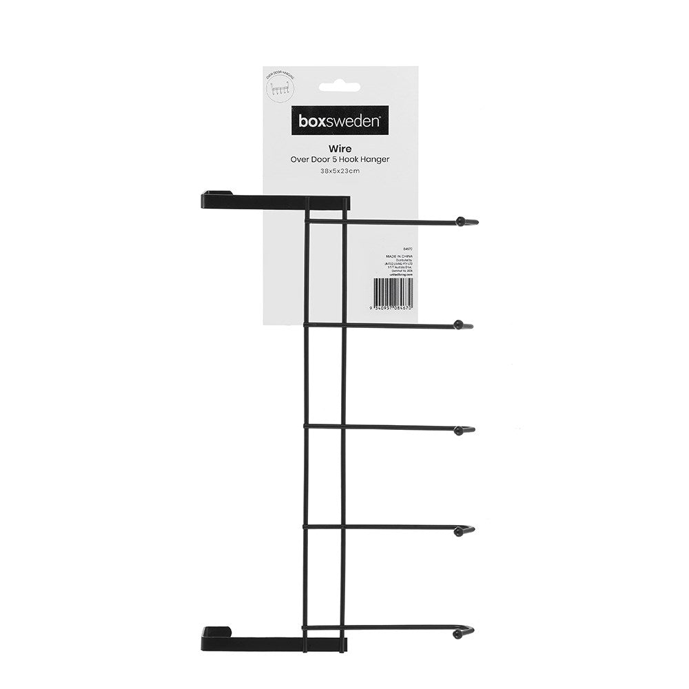 Wire Over Door 5-Hook Hanger – Large 38cm (Black)