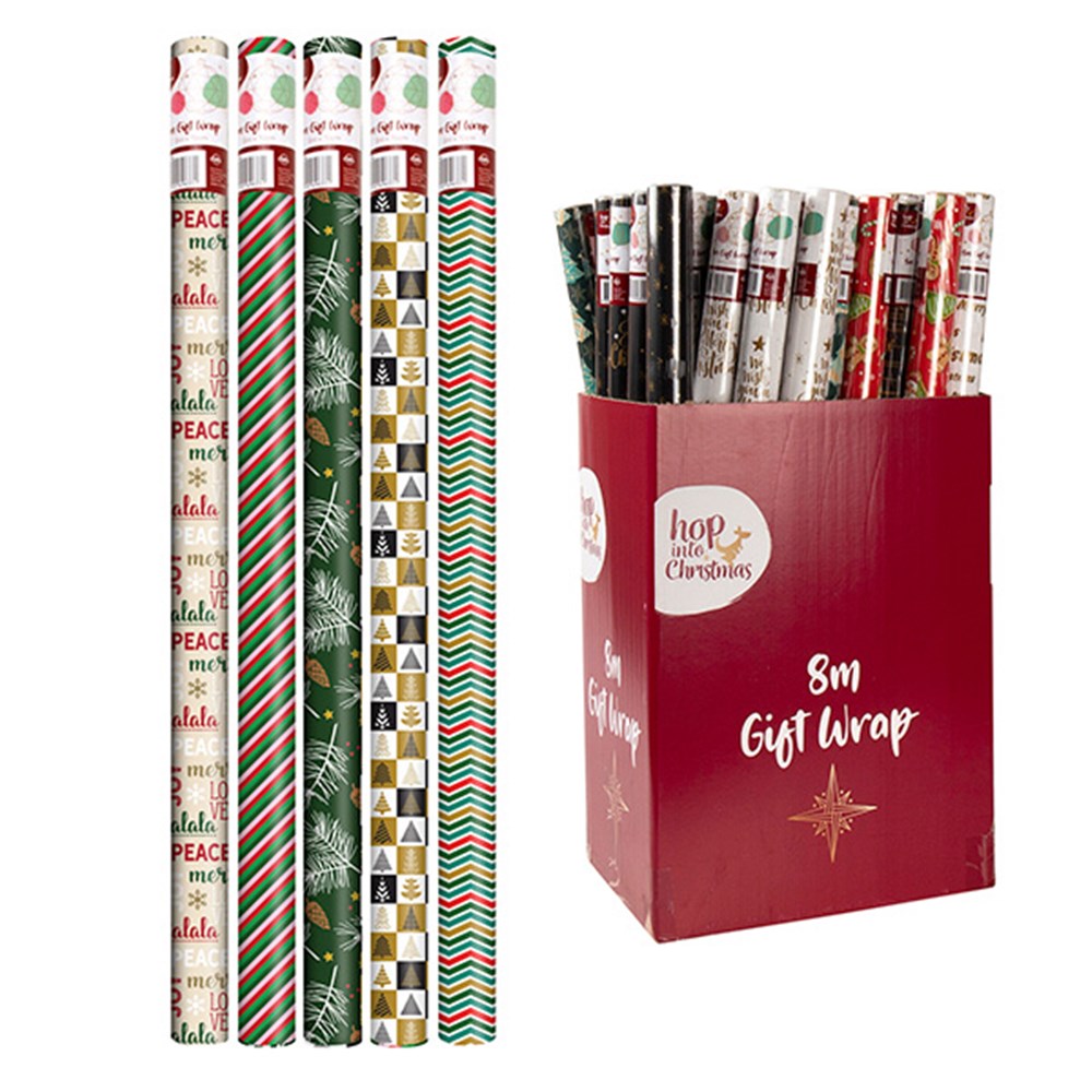 Wrap Paper Xmas 8m Assorted