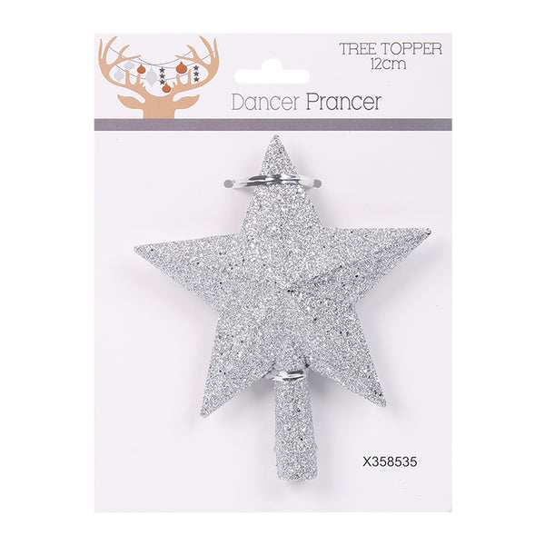 Silver Glitter Star Tree Topper 12cm