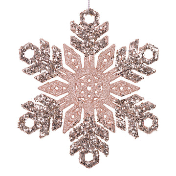 Acrylic Snowflake Tree Ornament W/Pink & Champagne Glitter