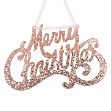 Acrylic Merry Christmas Tree Ornament with Pink & Champagne Glitter