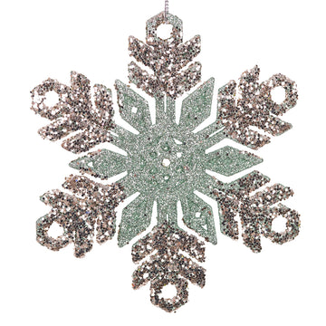 Acrylic Snowflake Tree Ornament Mint & Champagne Glitter