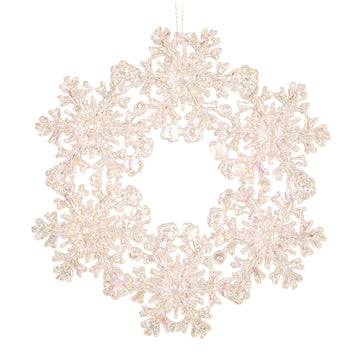 White Iridescent Snowflake Wreath Acrylic Tree Ornament