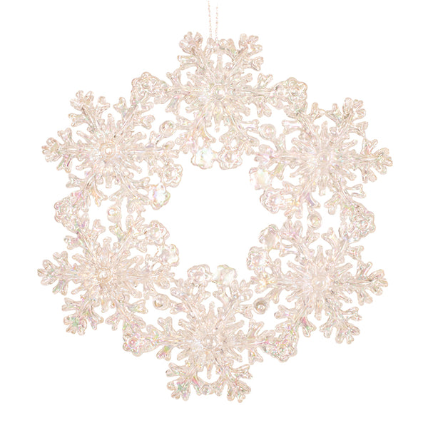 White Iridescent Snowflake Wreath Acrylic Tree Ornament