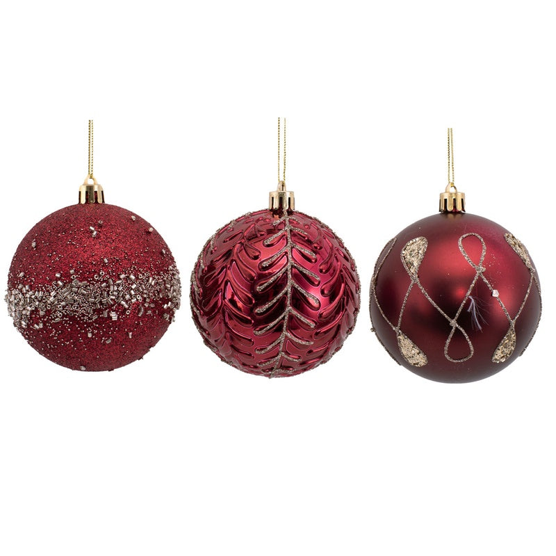 8cm Burgundy W/Rosegold Glitter Detail Bauble Assorted