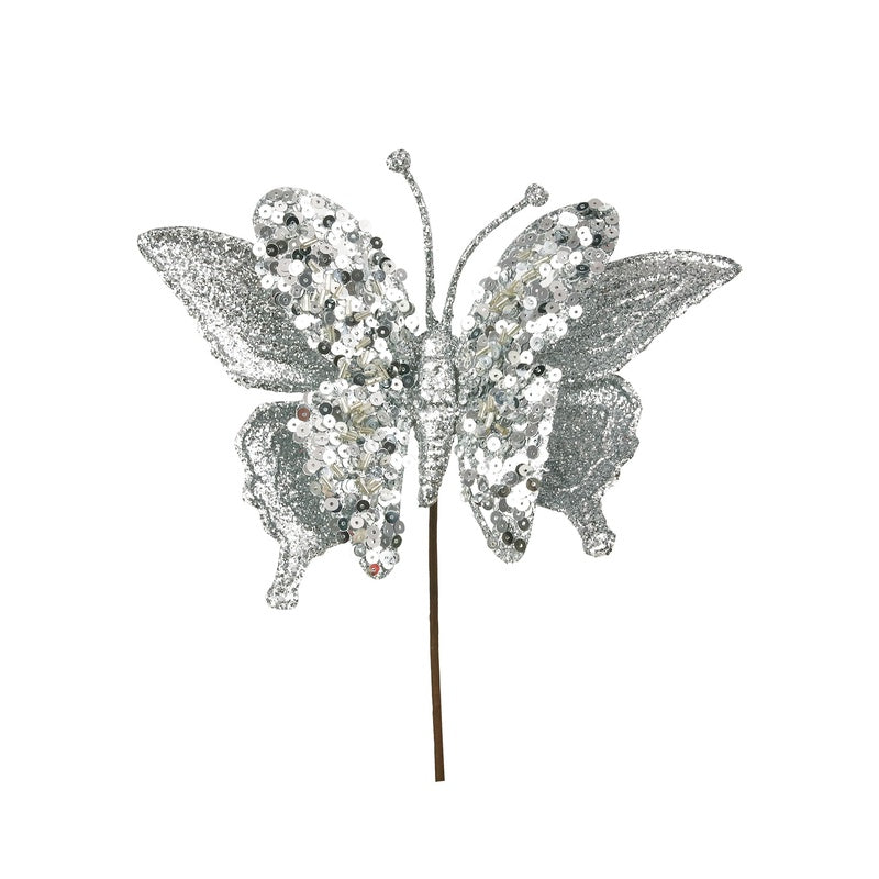 24cm Silver Butterfly W/Stem