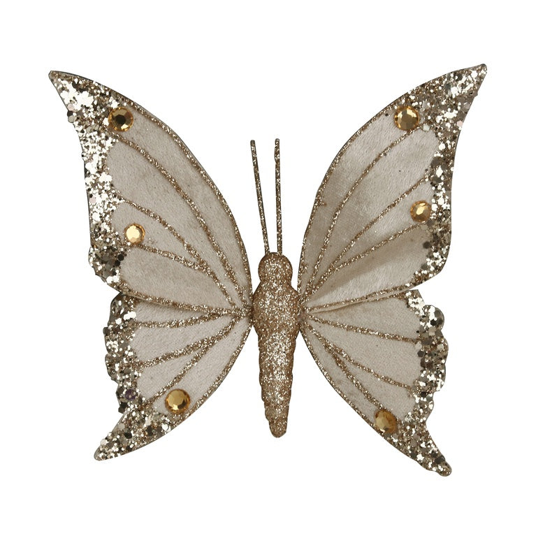 Champagne Velvet Butterfly W/Clip