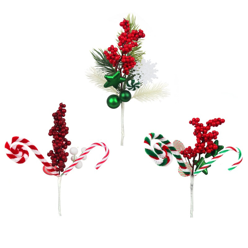 White, Red, Green Christmas Picks