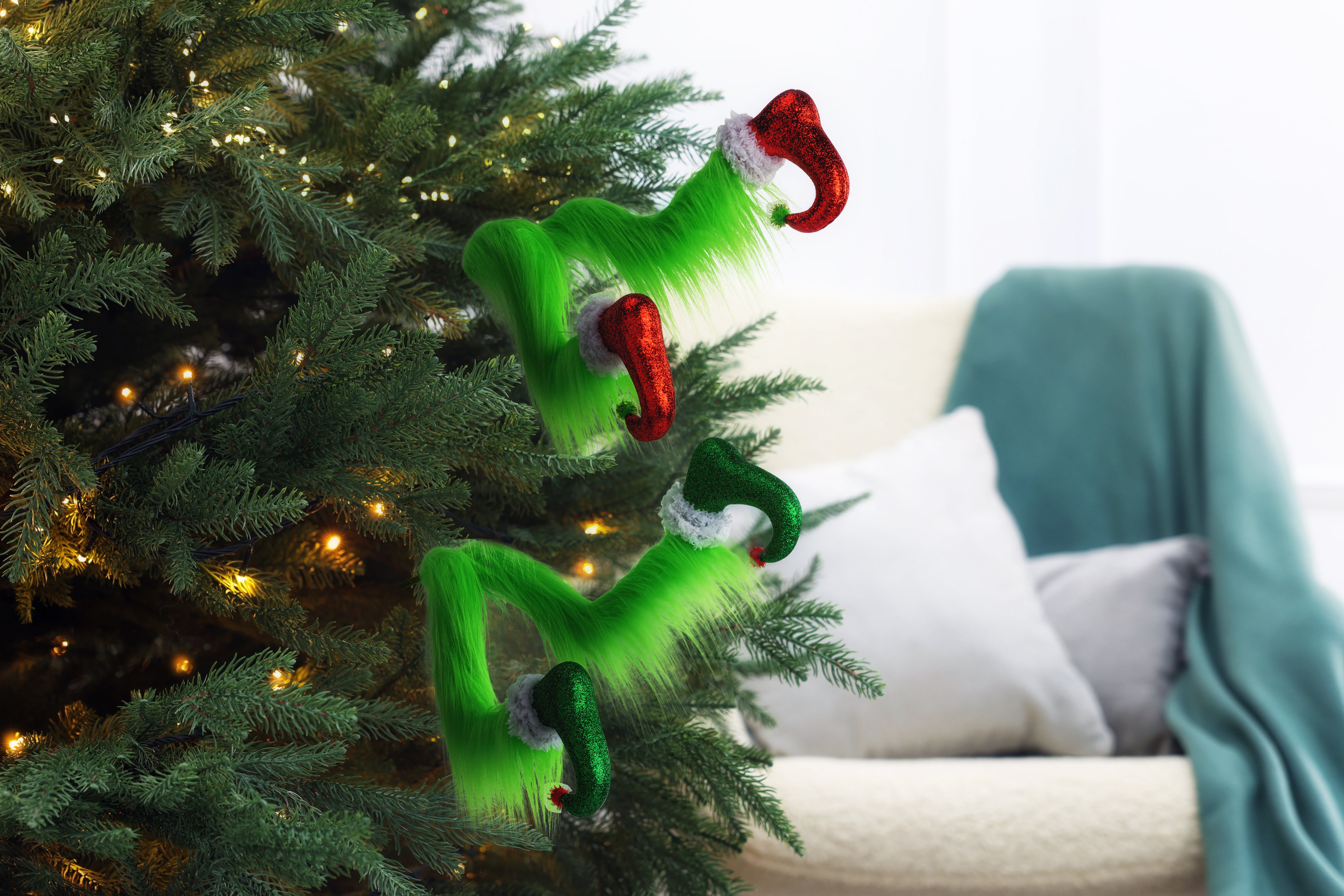 Mean Green Furry Elf Legs Pick 47cm Asst