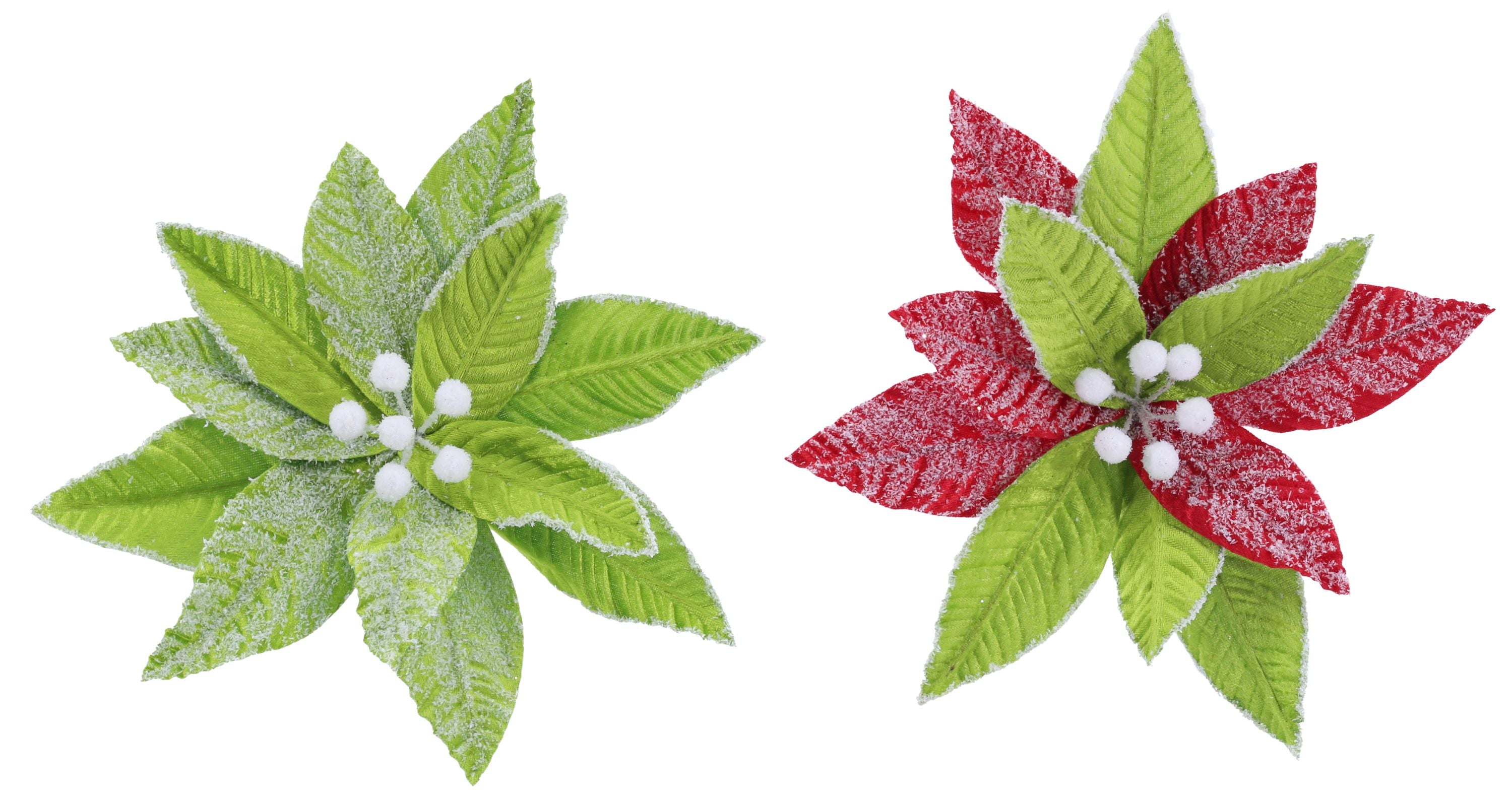 Mean Green Snowy Poinsettia Clip Asst