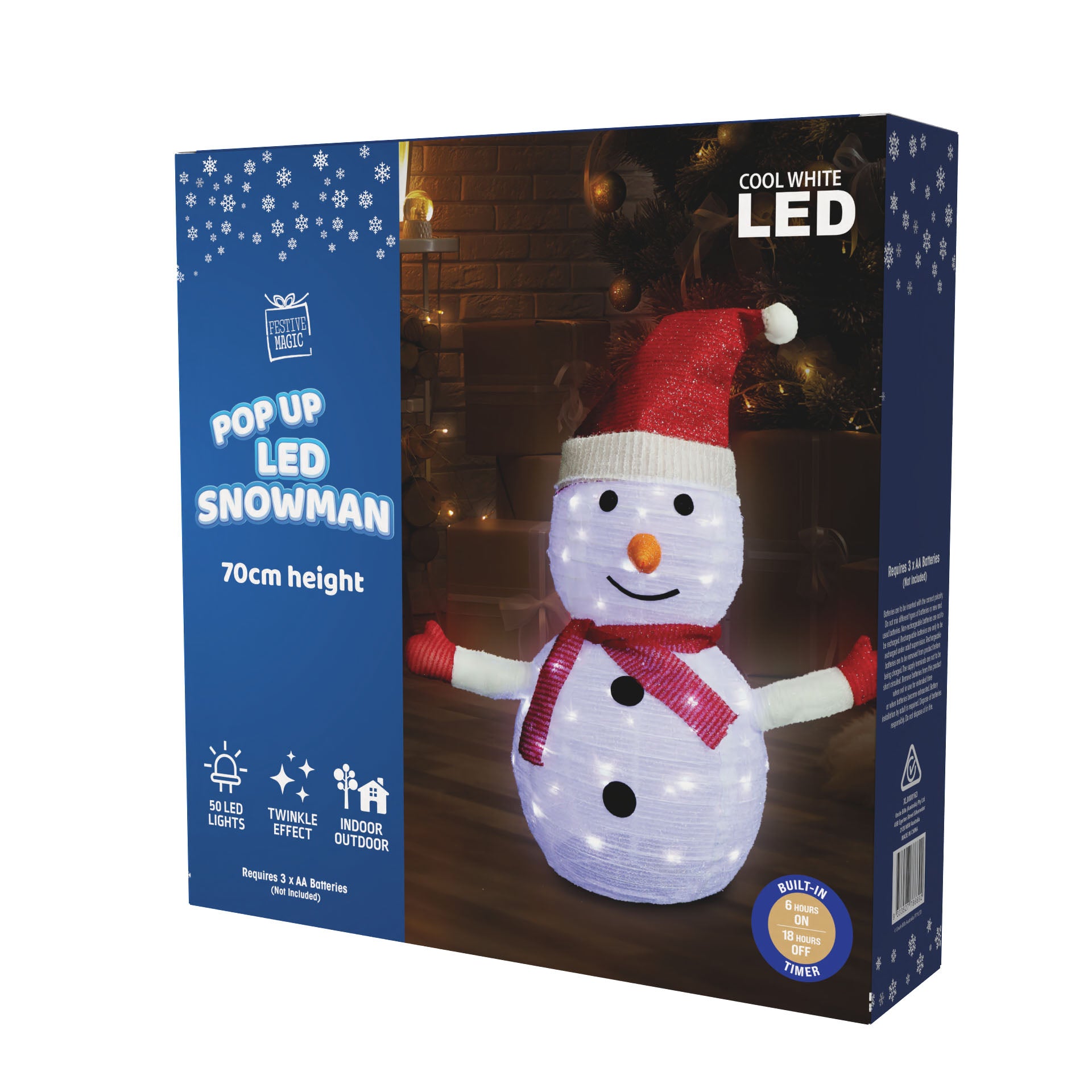 LED Pop Up Tinsel Snowman Twinkle 70cm Asst