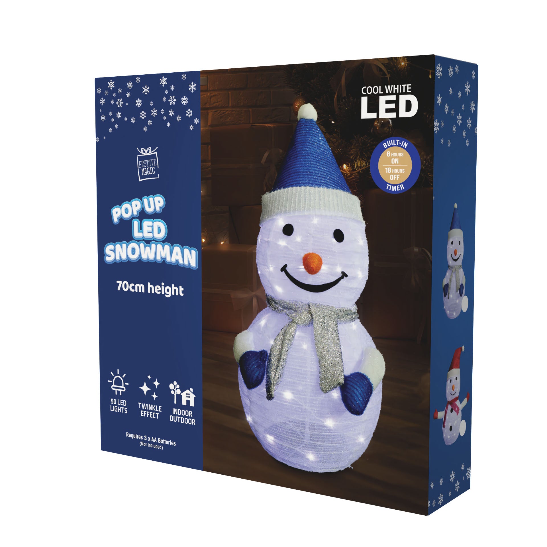 LED Pop Up Tinsel Snowman Twinkle 70cm Asst