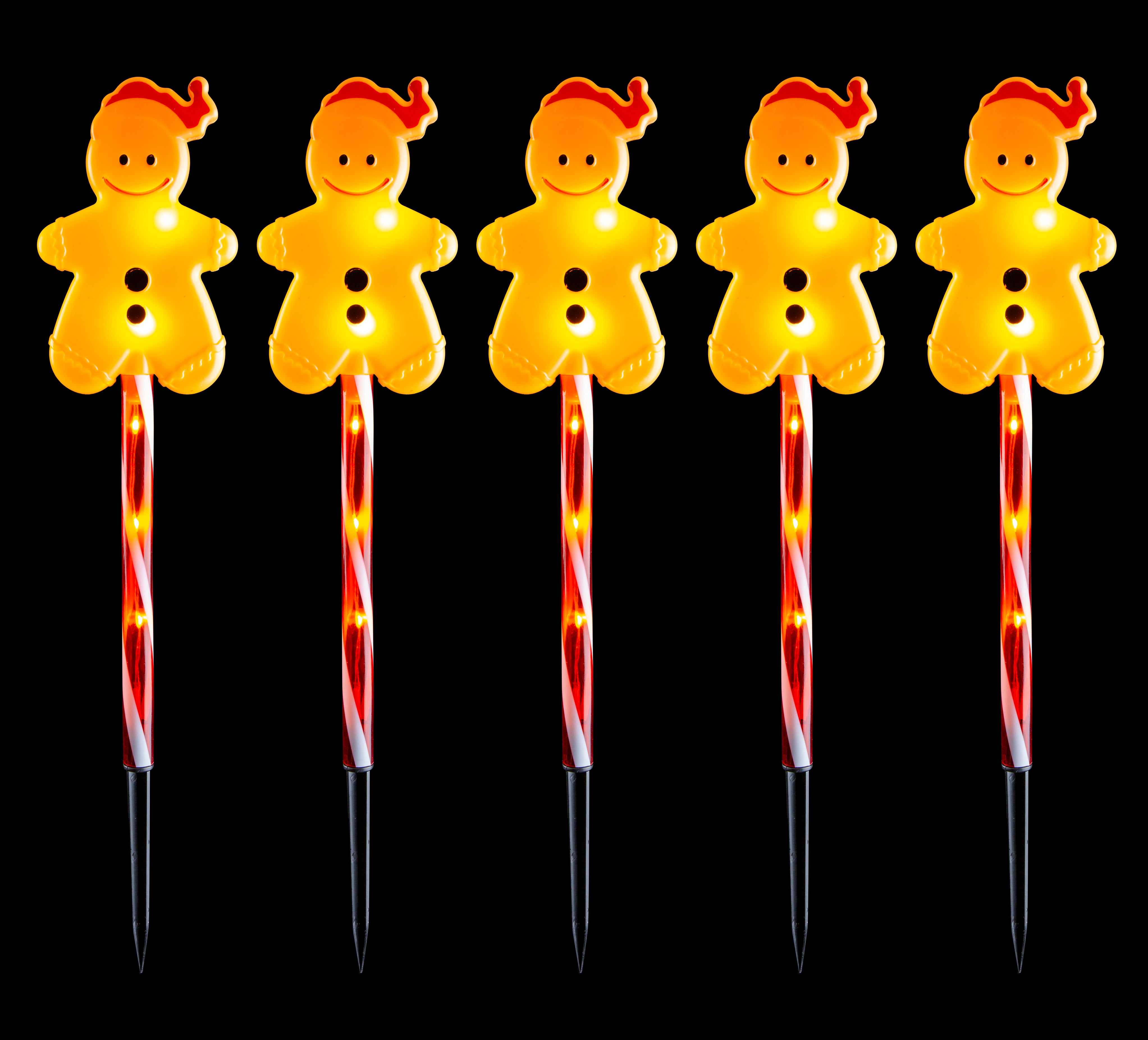 Solar Gingerbread Path Lights 5pk Asst