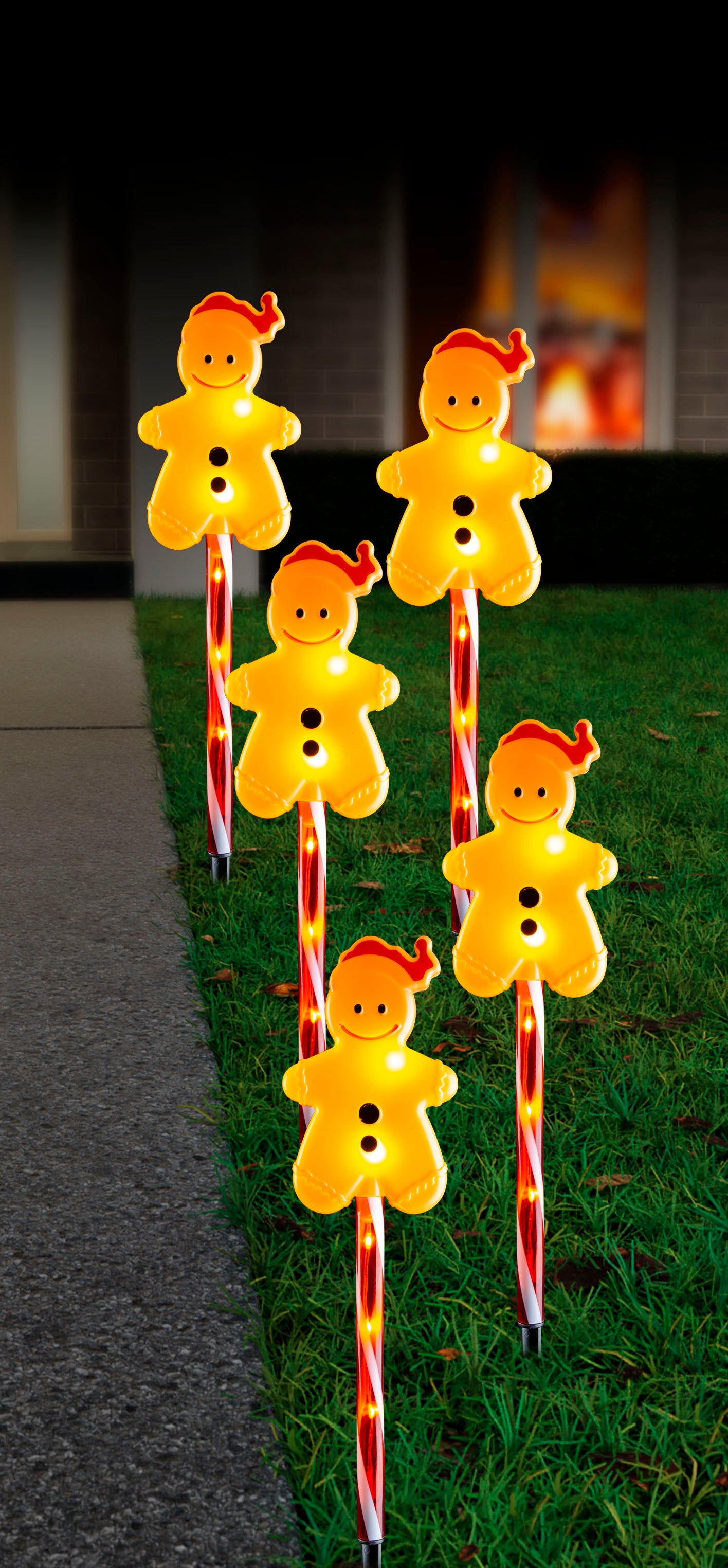 Solar Gingerbread Path Lights 5pk Asst