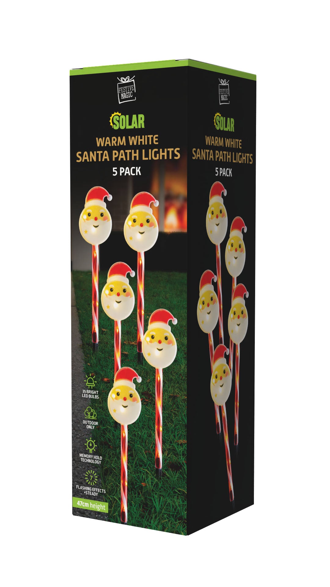 Solar Santa Head Path Lights 5pk Asst