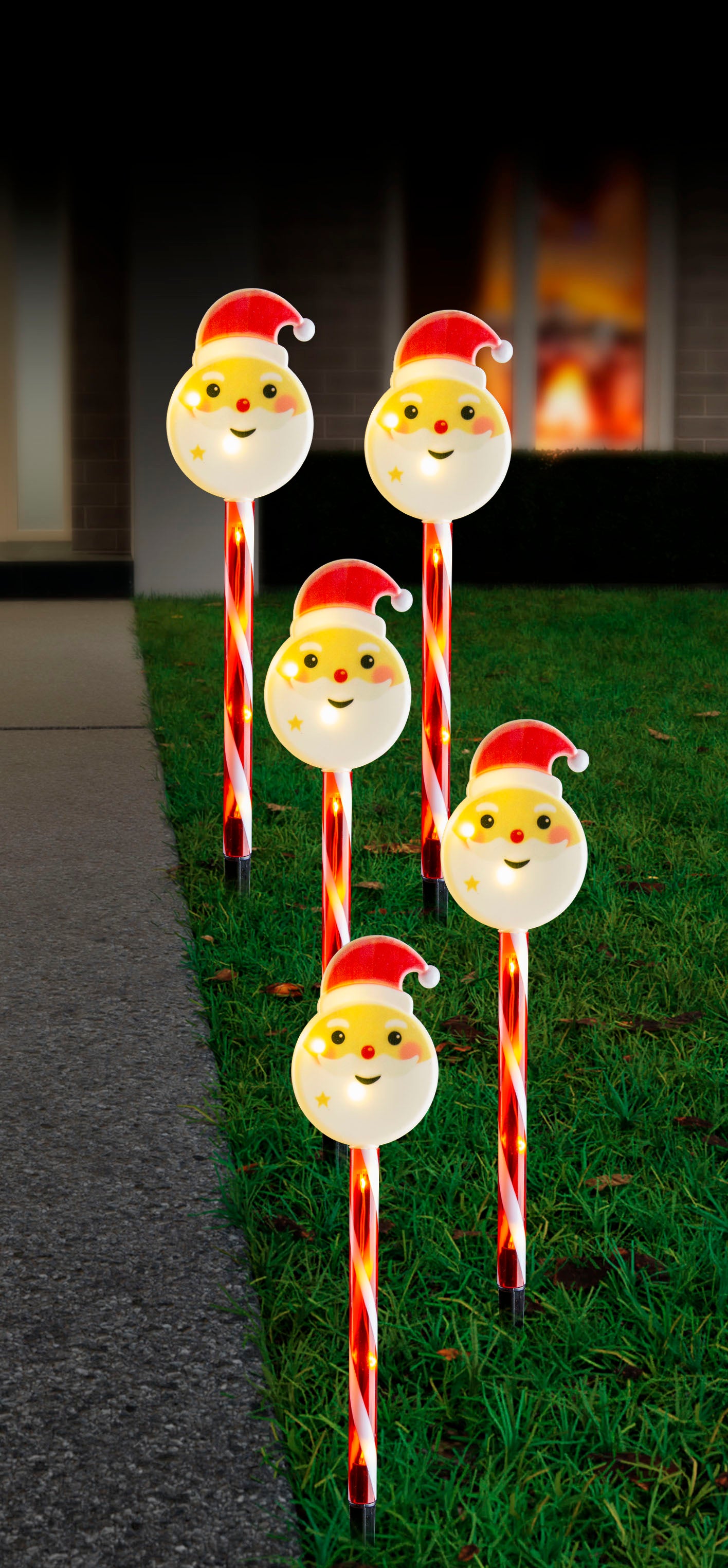 Solar Santa Head Path Lights 5pk Asst