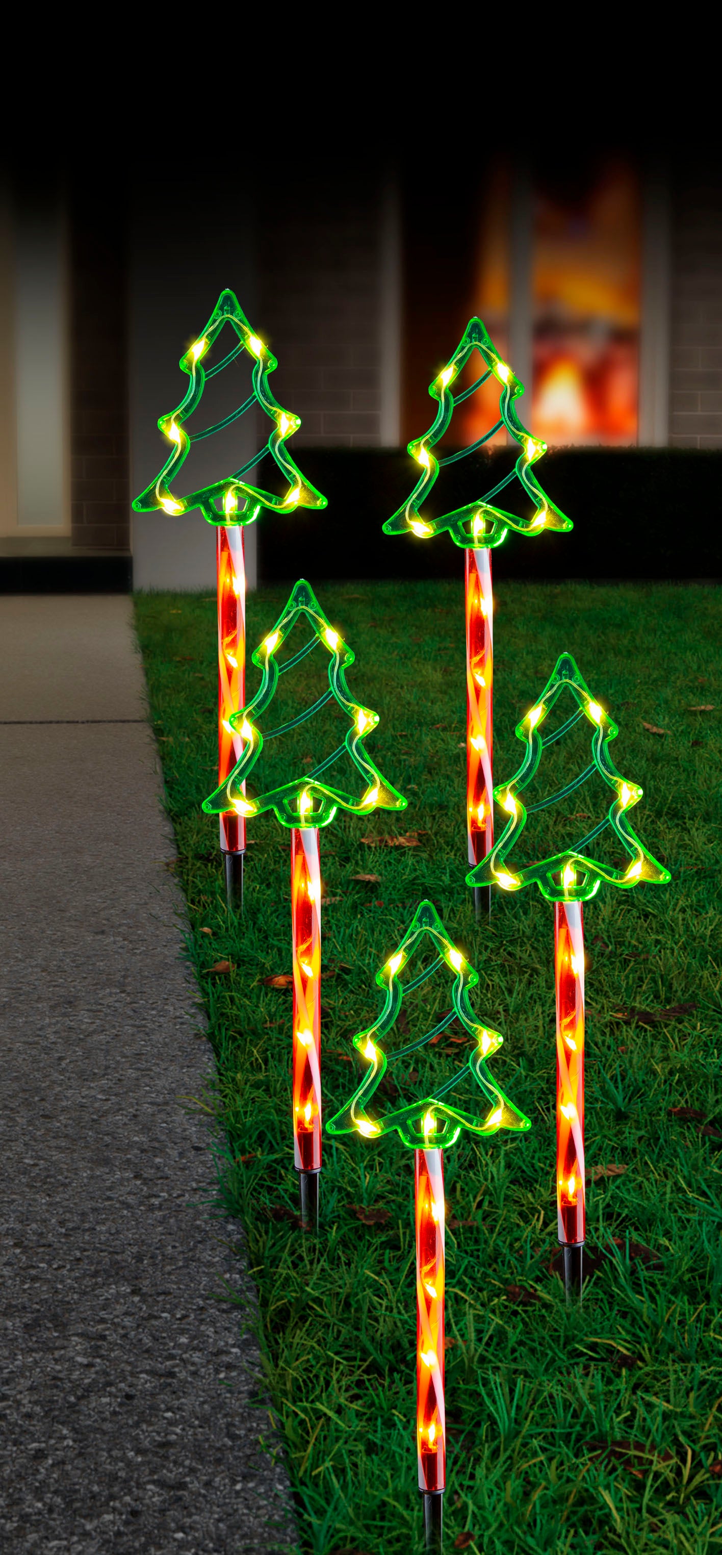 Solar LED Candy Green Tree Path Lights 5pk