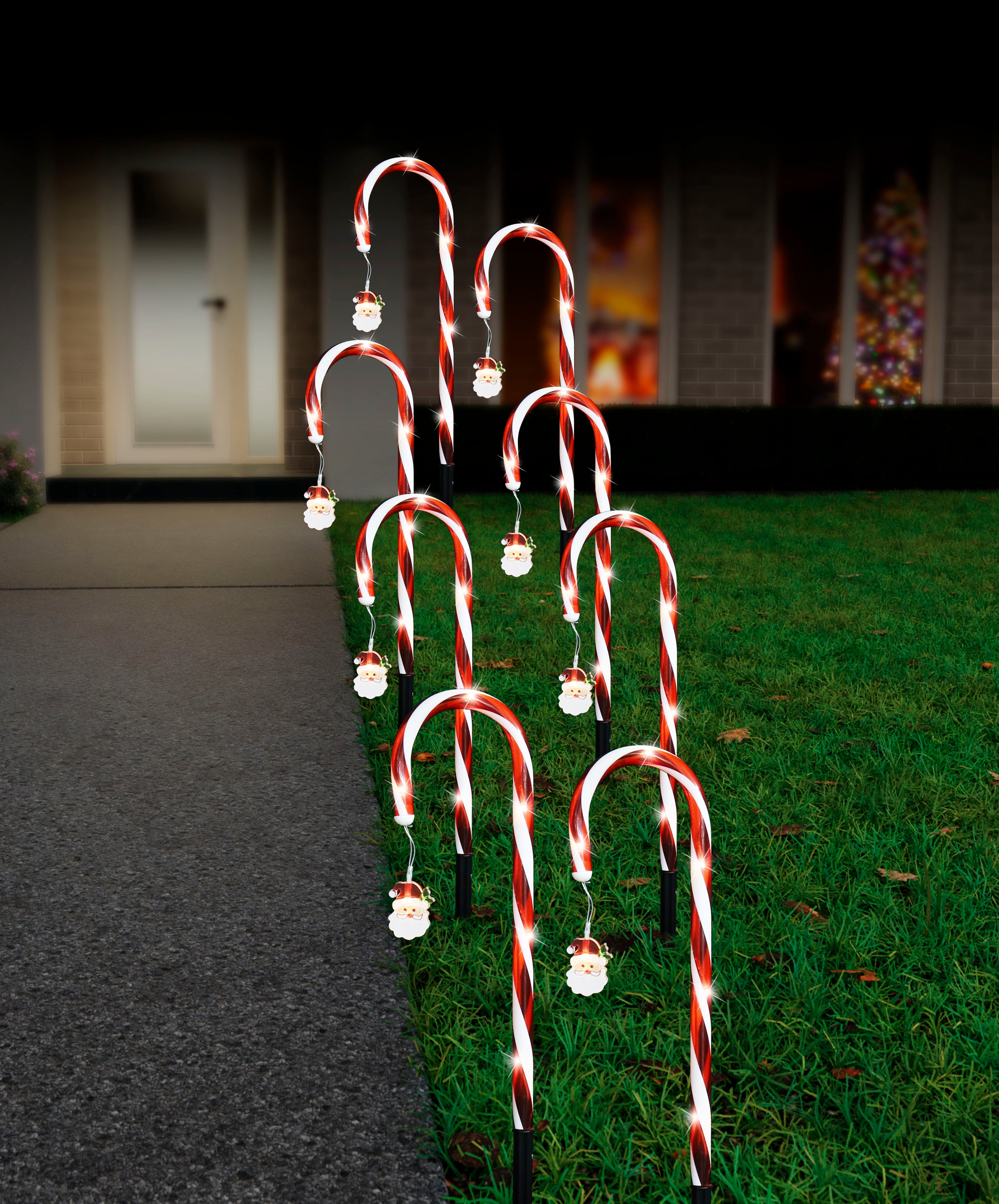 Solar Candy Cane With Santas 8pk