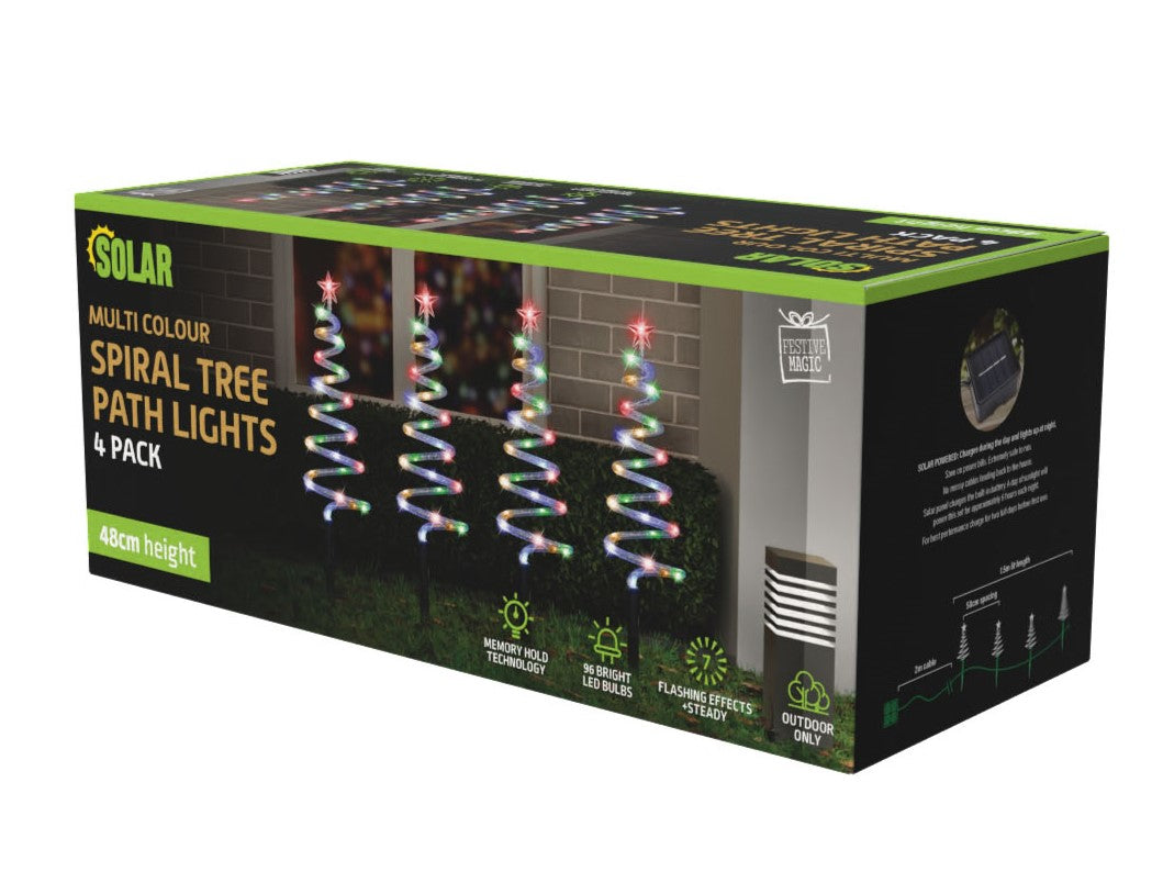 Solar LED Mesh Spiral Trees Multi 4pk