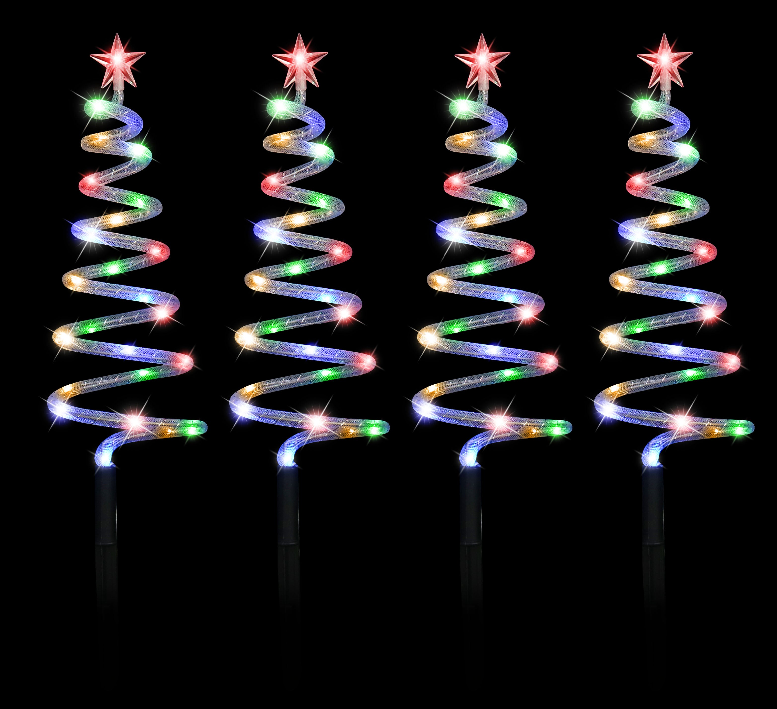 Solar LED Mesh Spiral Trees Multi 4pk