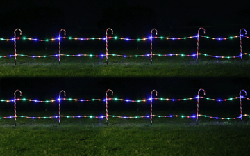 Solar LED Candy Cane Fence Stakes 9.9m wide 70cm tall 12 candy cane