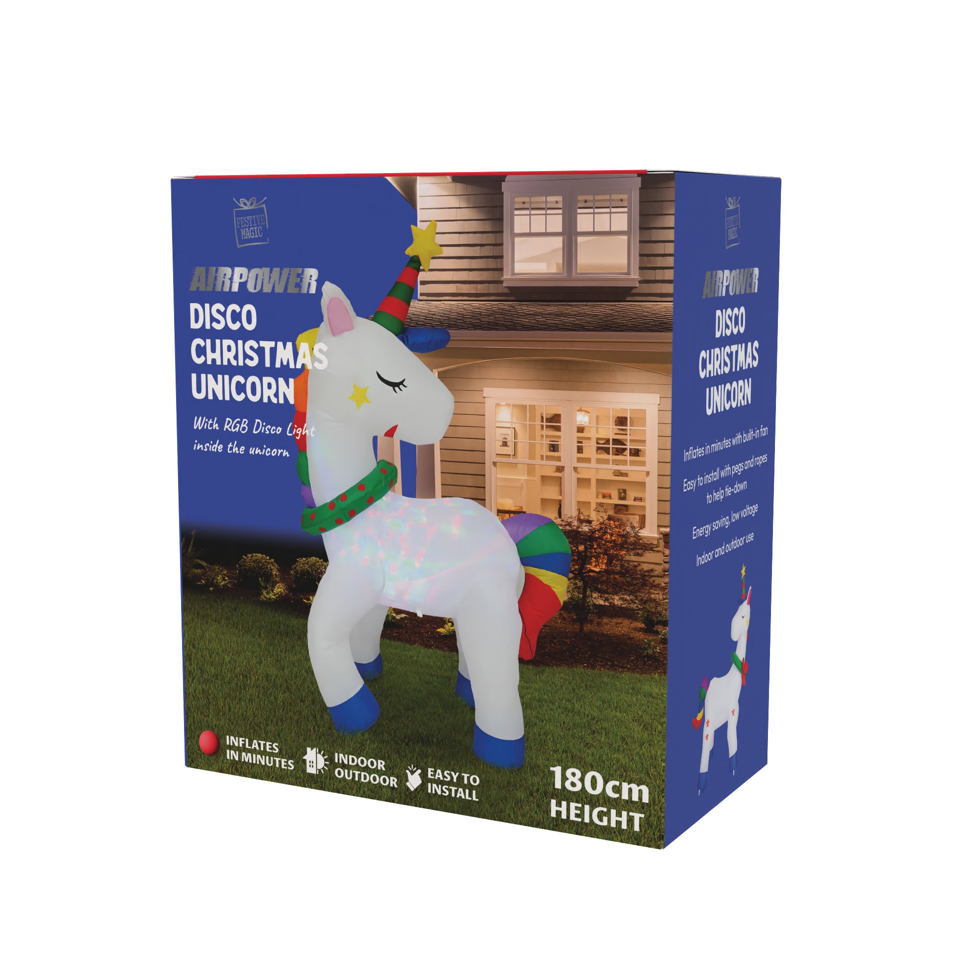 Inflatable Christmas Unicorn RGB Disco LED 180cm