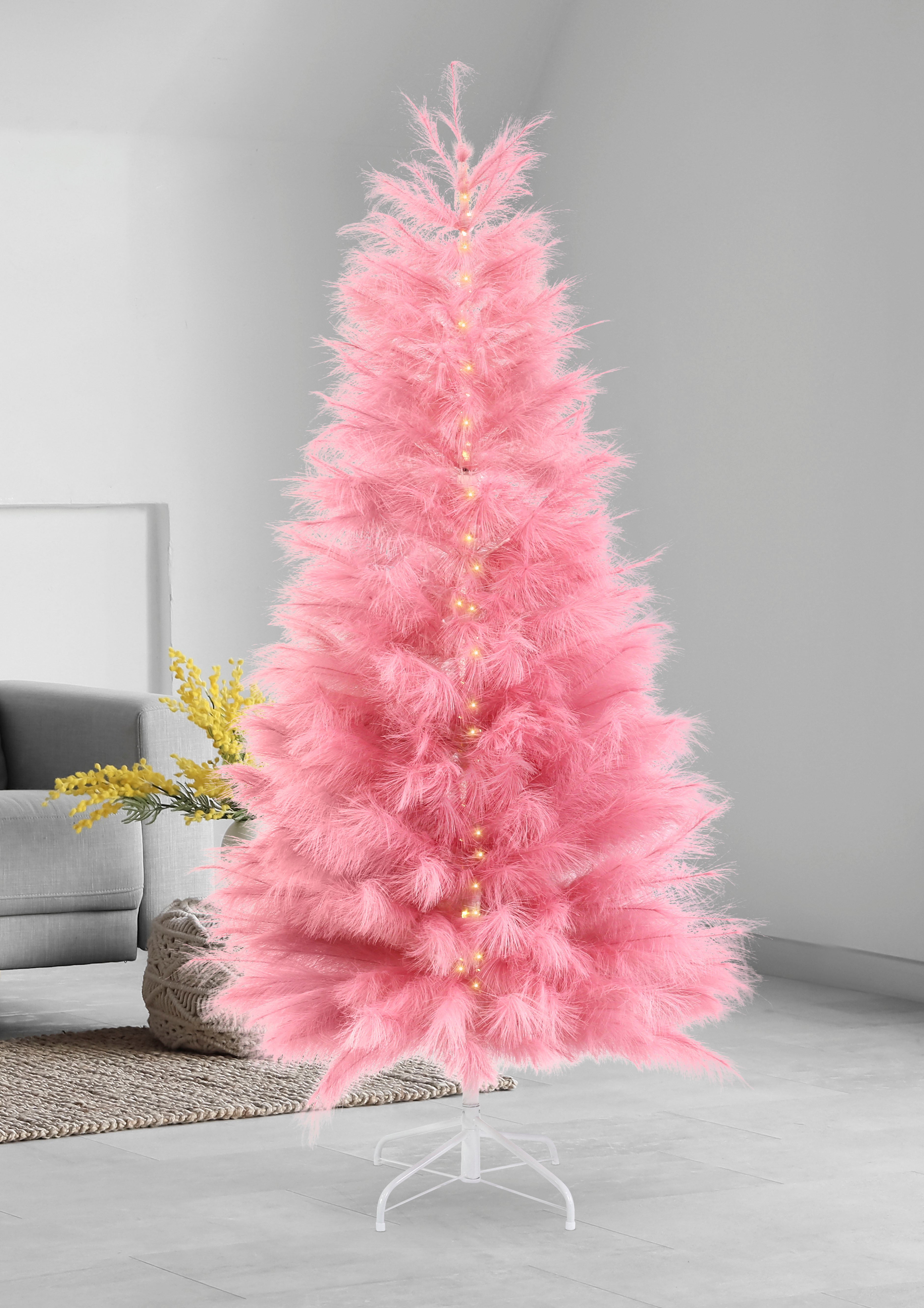 Faux Pampas Tree Pink 180cm Pre-Lit