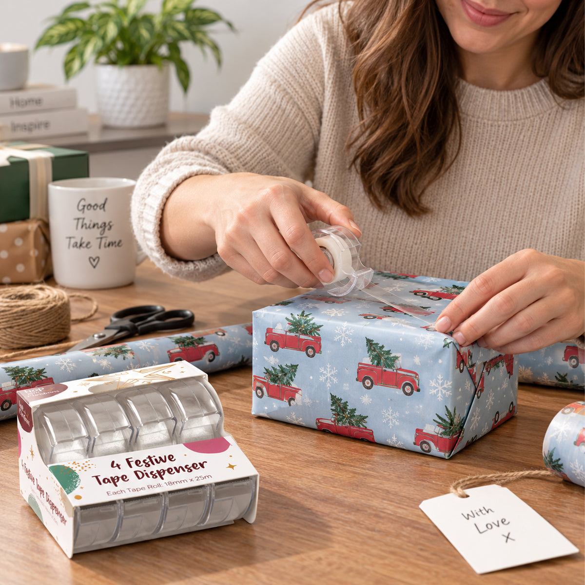 Christmas Tape with Dispenser 4pk