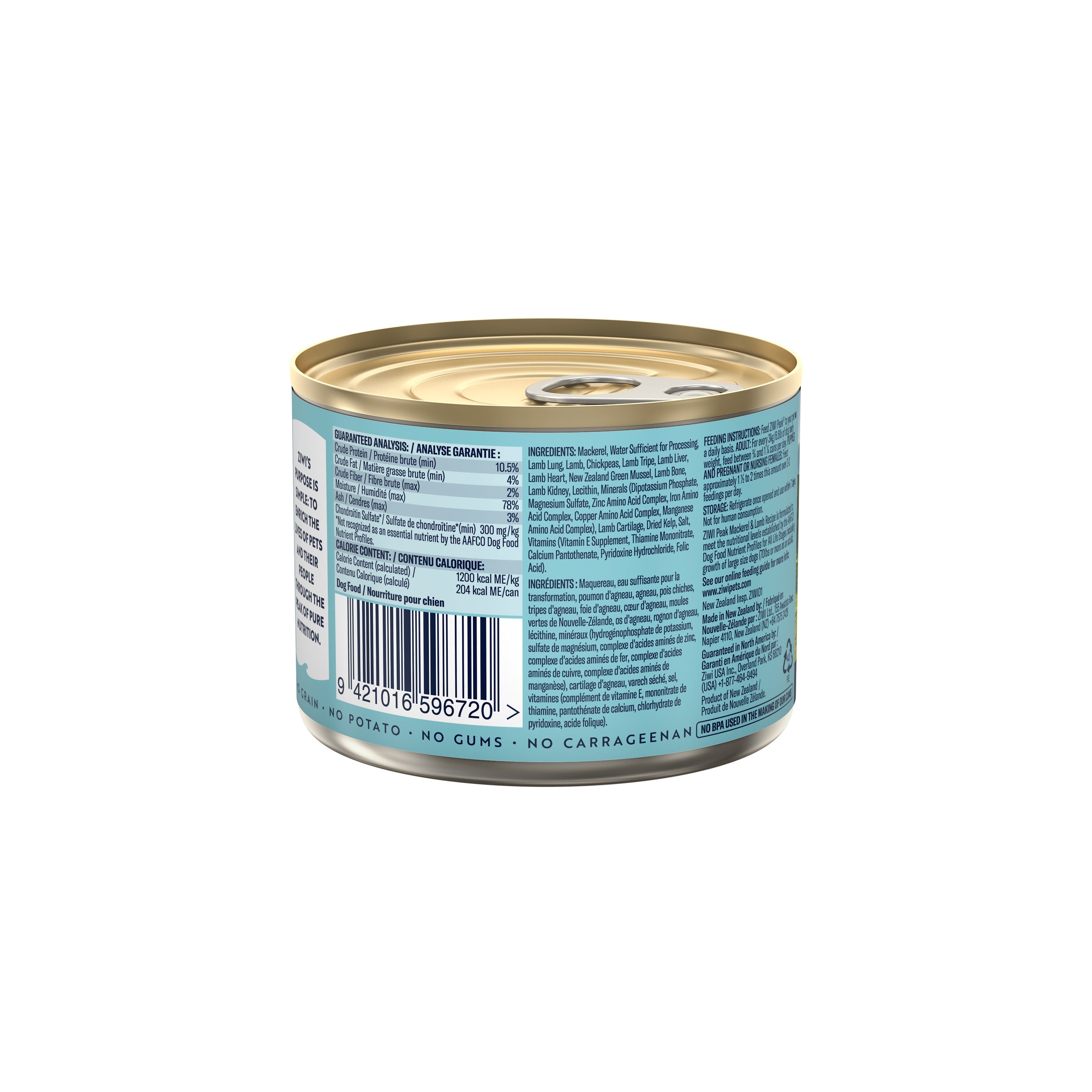 Ziwi Peak Adult Wet Dog Food Cans Mackerel and Lamb
