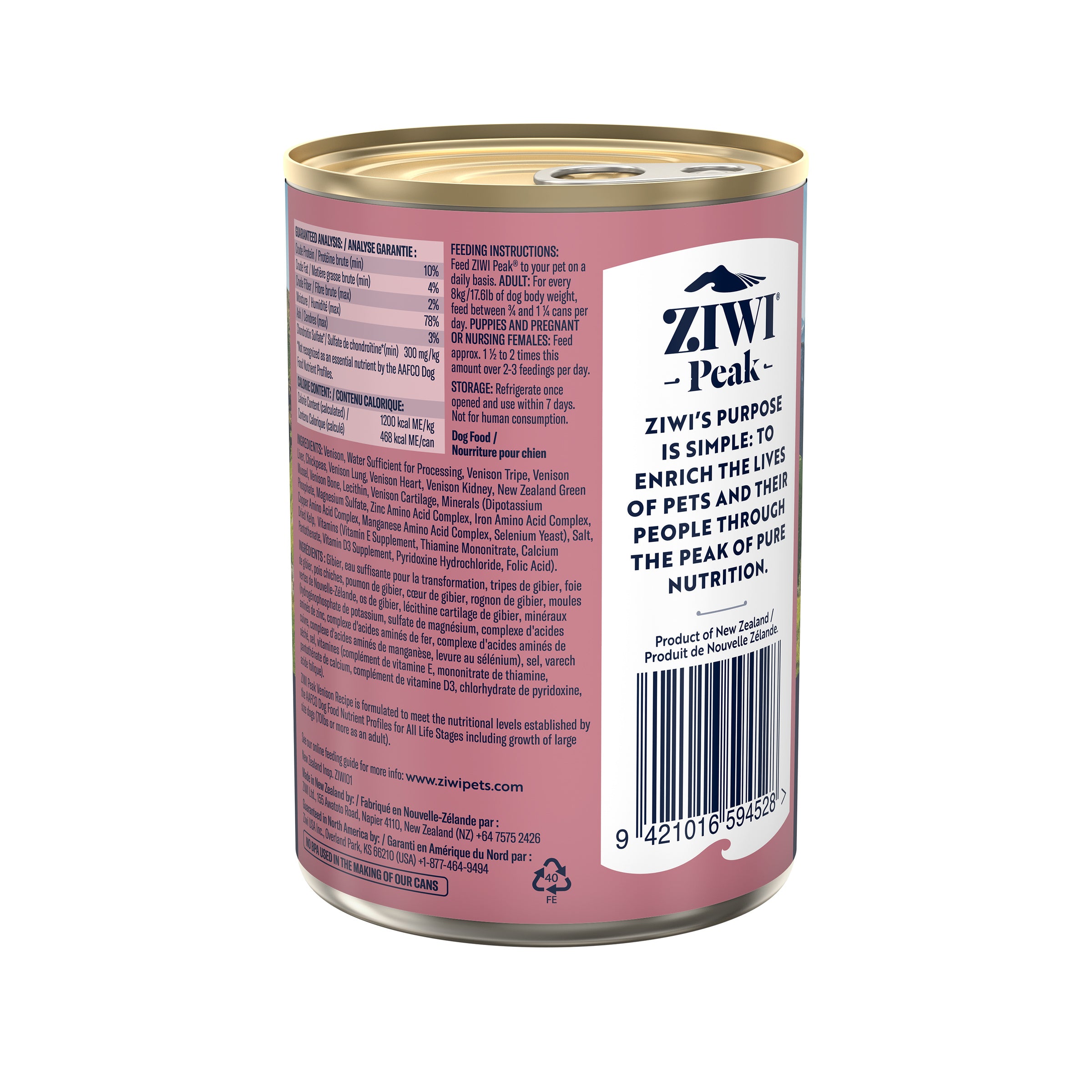 Ziwi Peak Adult Wet Dog Food Cans Venison