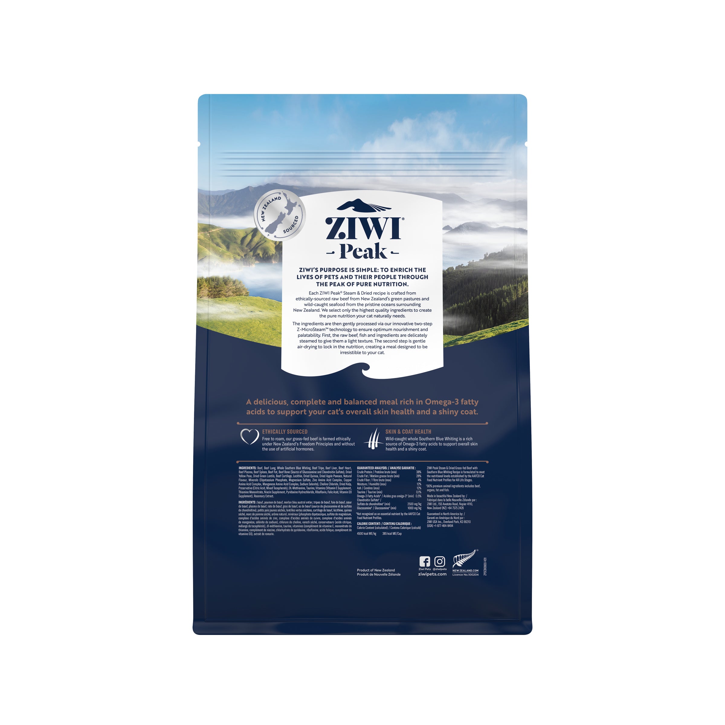 Ziwi Peak Steam Dried Cat Food Beef With Southern Blue Whiting