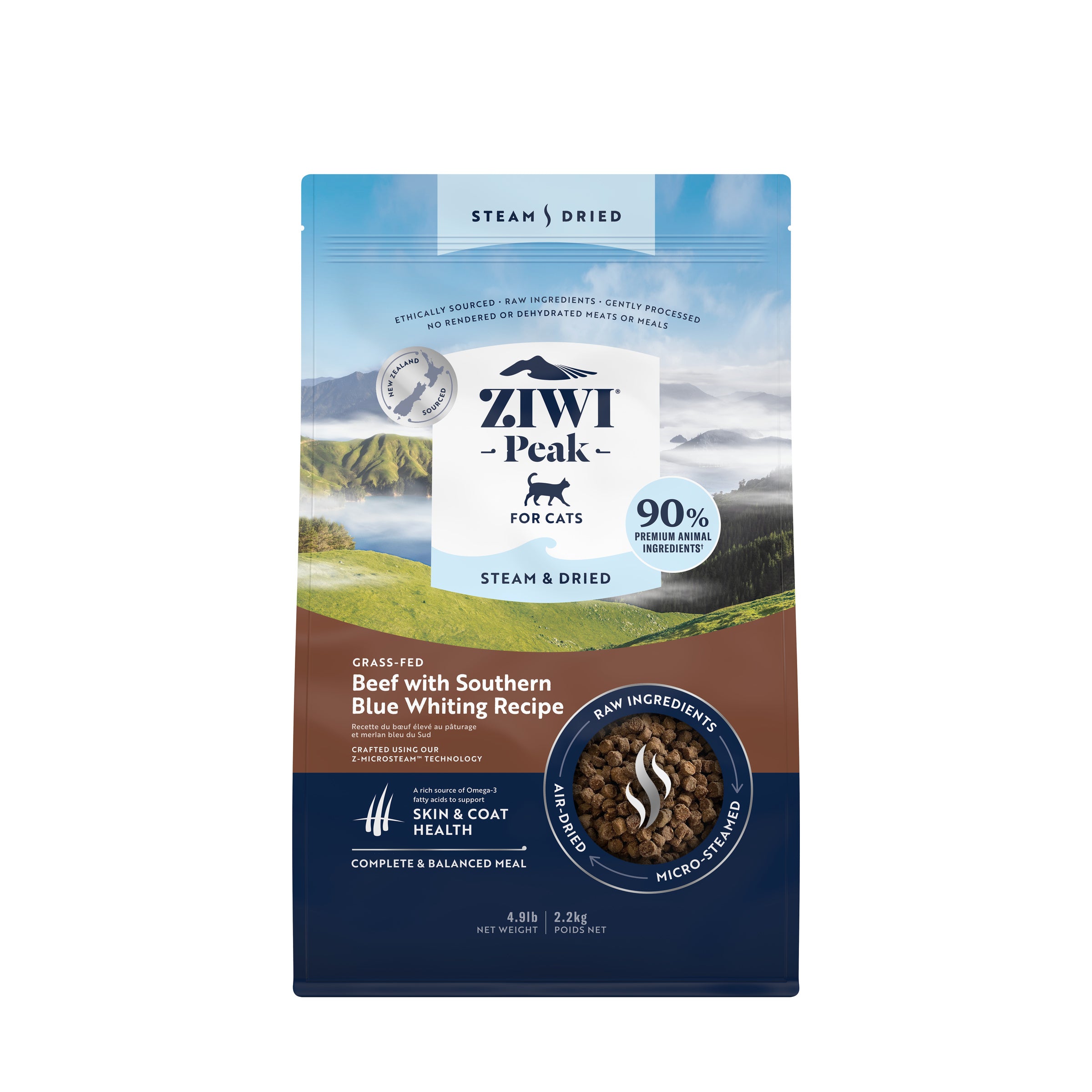 Ziwi Peak Steam Dried Cat Food Beef With Southern Blue Whiting