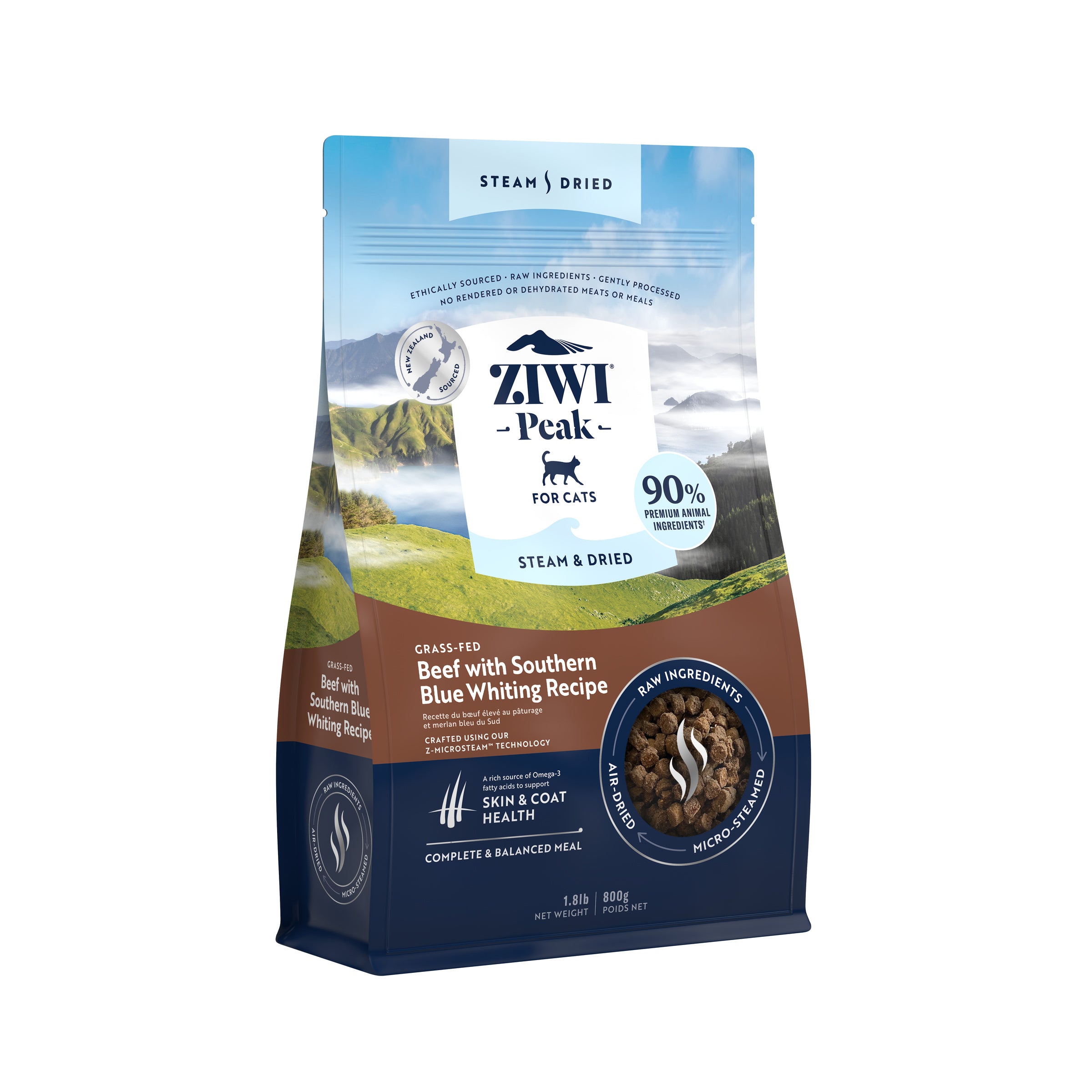Ziwi Peak Steam Dried Cat Food Beef With Southern Blue Whiting