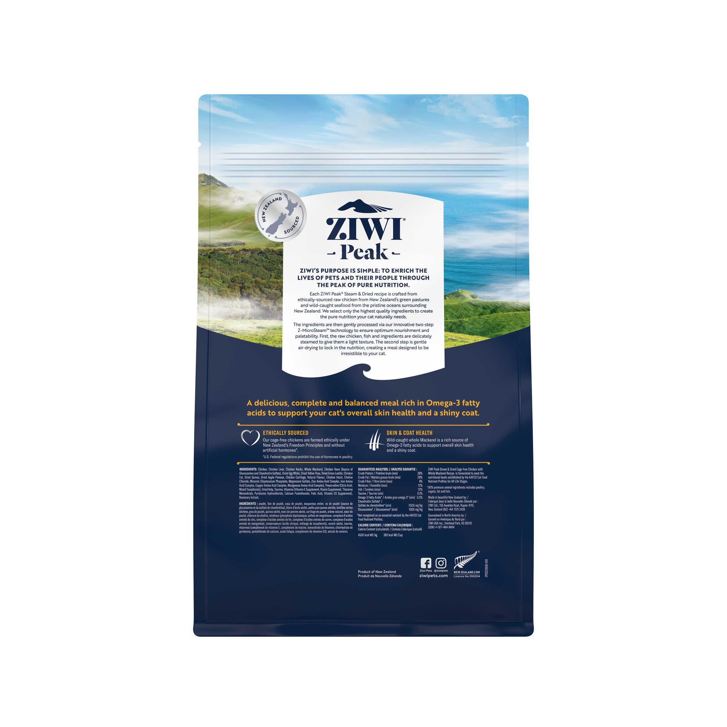 Ziwi Peak Steam Dried Cat Food Chicken With Whole Mackerel