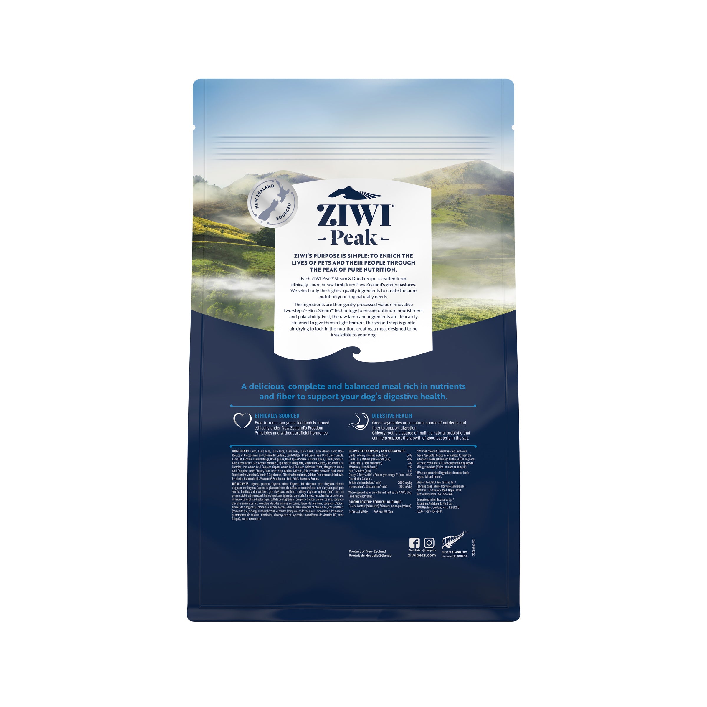 Ziwi Peak Steam Dried Dog Food Lamb With Green Vegetables