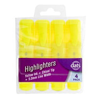 Highlighter 4pk Fluro Yellow Chisel Tip in PVC Wallet