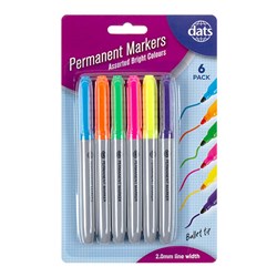 Marker Permanent 6pk Mixed Bright Colours Pen Style