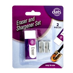 Sharpener Pencil Metal 2 Hole w Eraser 2pc Set