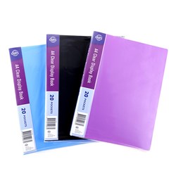 Clear Book PP Cover w Insert A4 20 Pockets Asstd Cols