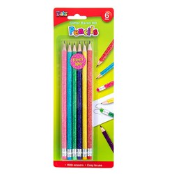 Pencil Glitter Barrel HB 6pk & Eraser