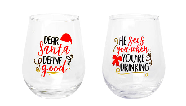 Stemless Printed Wine Glass 2pk