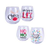 STEMLESS PRINTED WINE GLASS 4PK