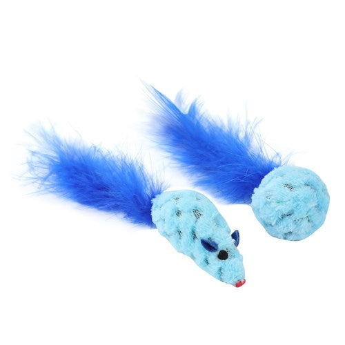 Paws & Claws Mouse & Ball Feather Toy 2pk with Catnip
